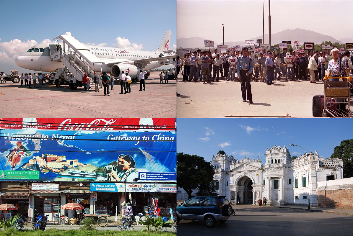 Kathmandu 01 04 Welcome To Kathmandu, Gateway To Tibet, Former Royal Palace East Entrance After arrival at Tribhuvan International Airport in Kathmandu, you walk across the tarmac and into the airport terminal building. I have my visa already filled in so I can quickly exit the terminal building. �Welcome to Kathmandu!� Just after exiting the Kathmandu Tribhuvan International Airport, a sign states: �Welcome to Nepal, Gateway To China�. Nepal is indeed the Gateway to Tibet. On the way to Thamel, the taxi passes by the gates of the former Royal Palace. Now that the king is dethroned, the Royal Palace will become the Narayanhiti museum.